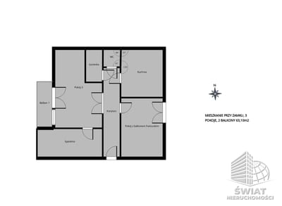 Mieszkanie na sprzedaż, Szczecin Podzamcze, 3 pokoje, 60 m² — BON49776, zdjęcie 3